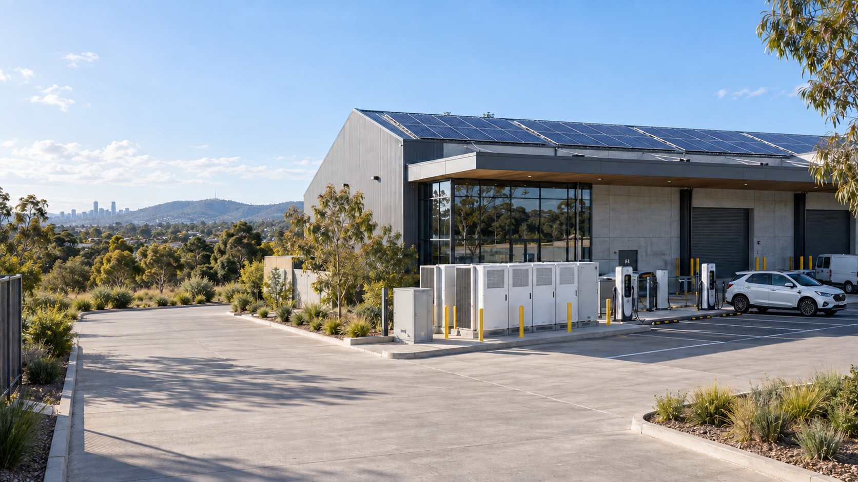 GRIDHUB commercial energy site with solar, battery storage and EV charging